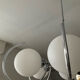 Art Deco chandelier with 6 lights in opaline glass and chrome metal.