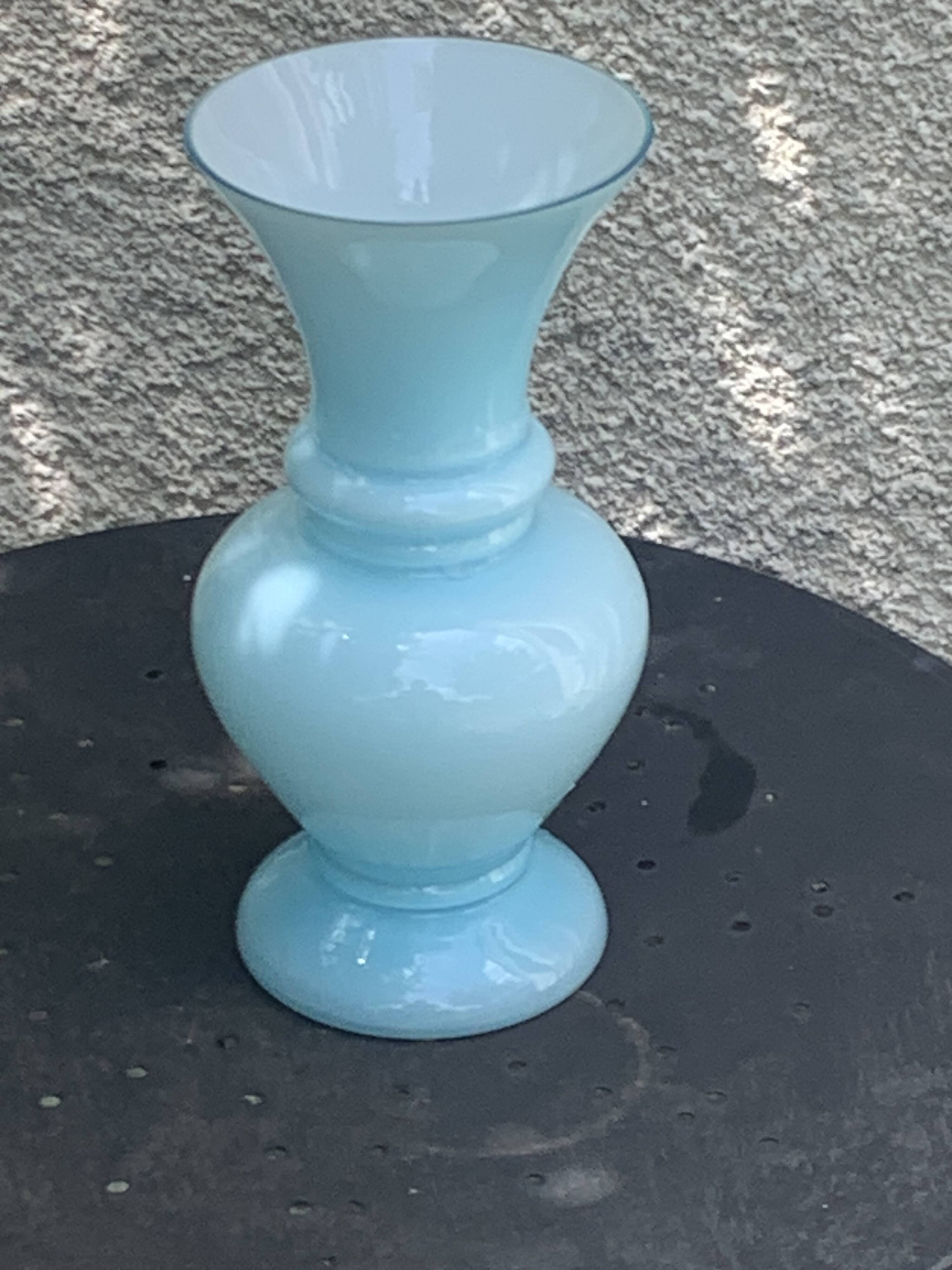 Large vintage pastel blue opaline vase