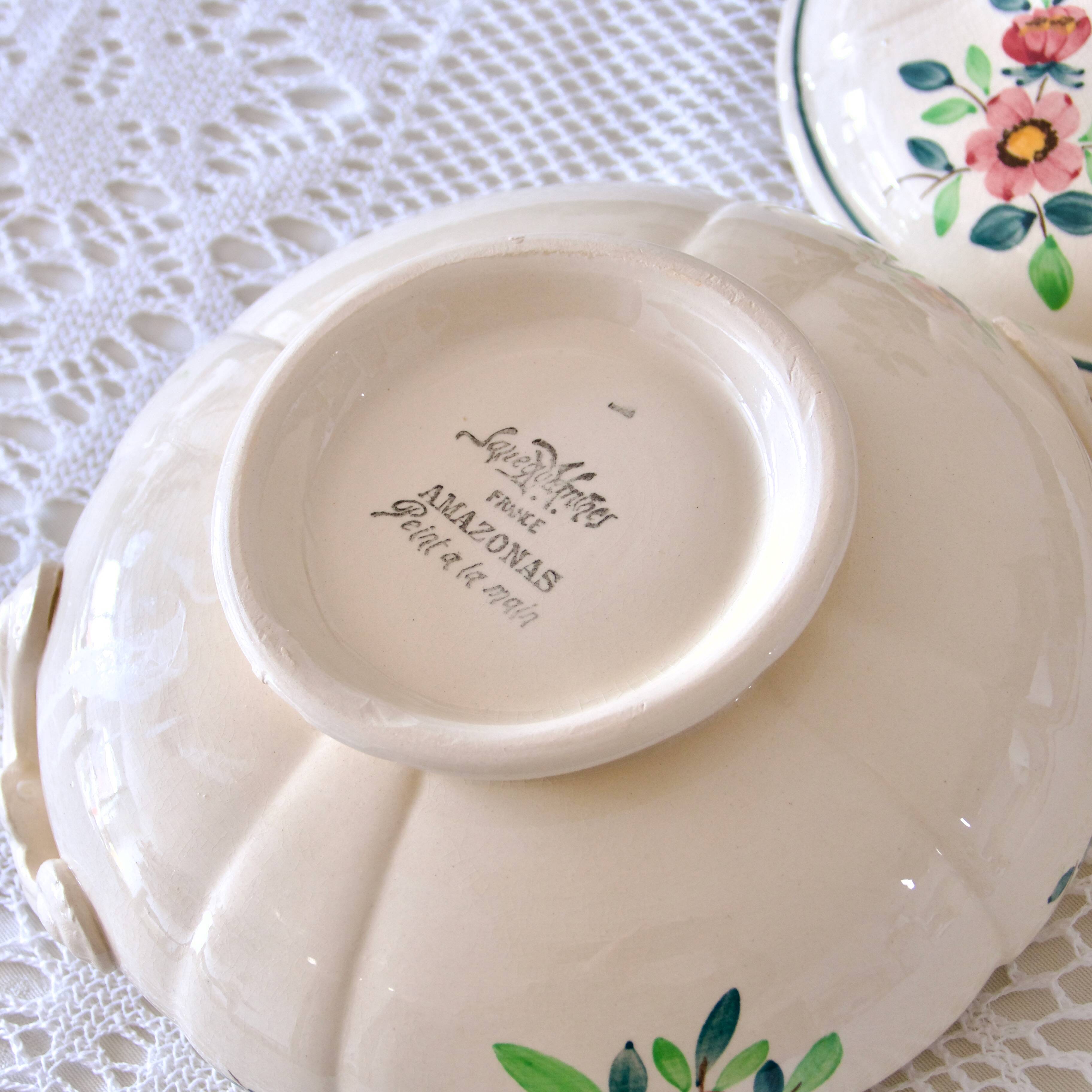 Old hand-painted Sarreguemines Amazonas soup tureen