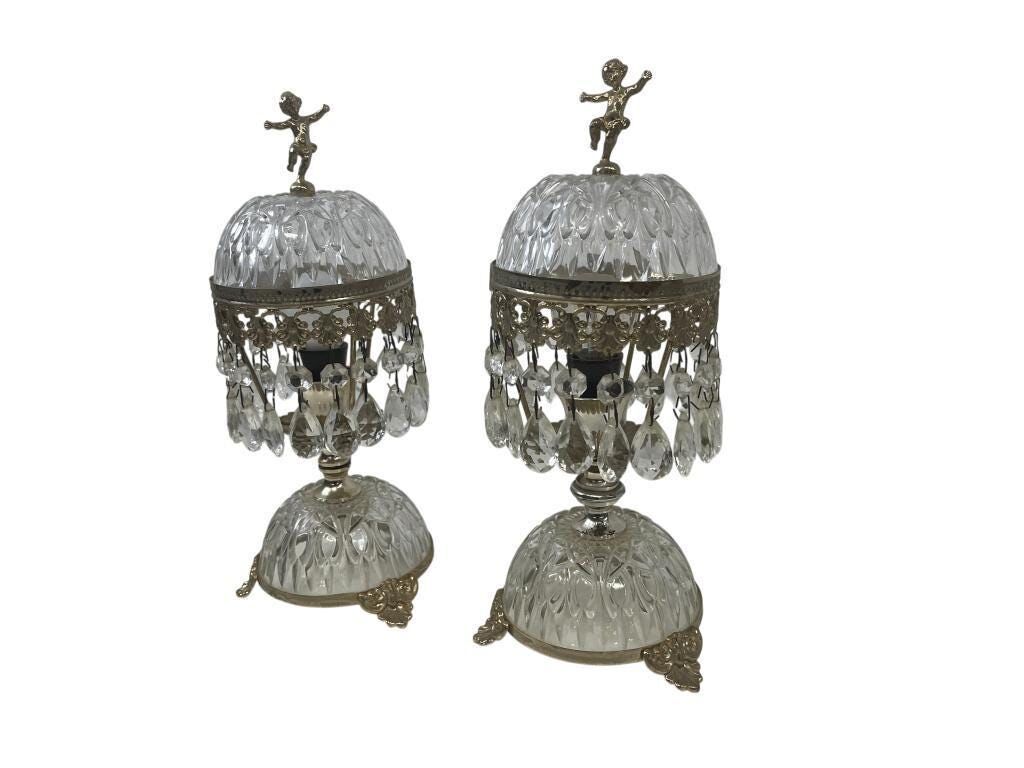 Set of 2 vintage crystal table lamps / mini lamps