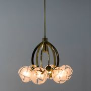 Lustre à 6 bras en laiton et verre, années 1980