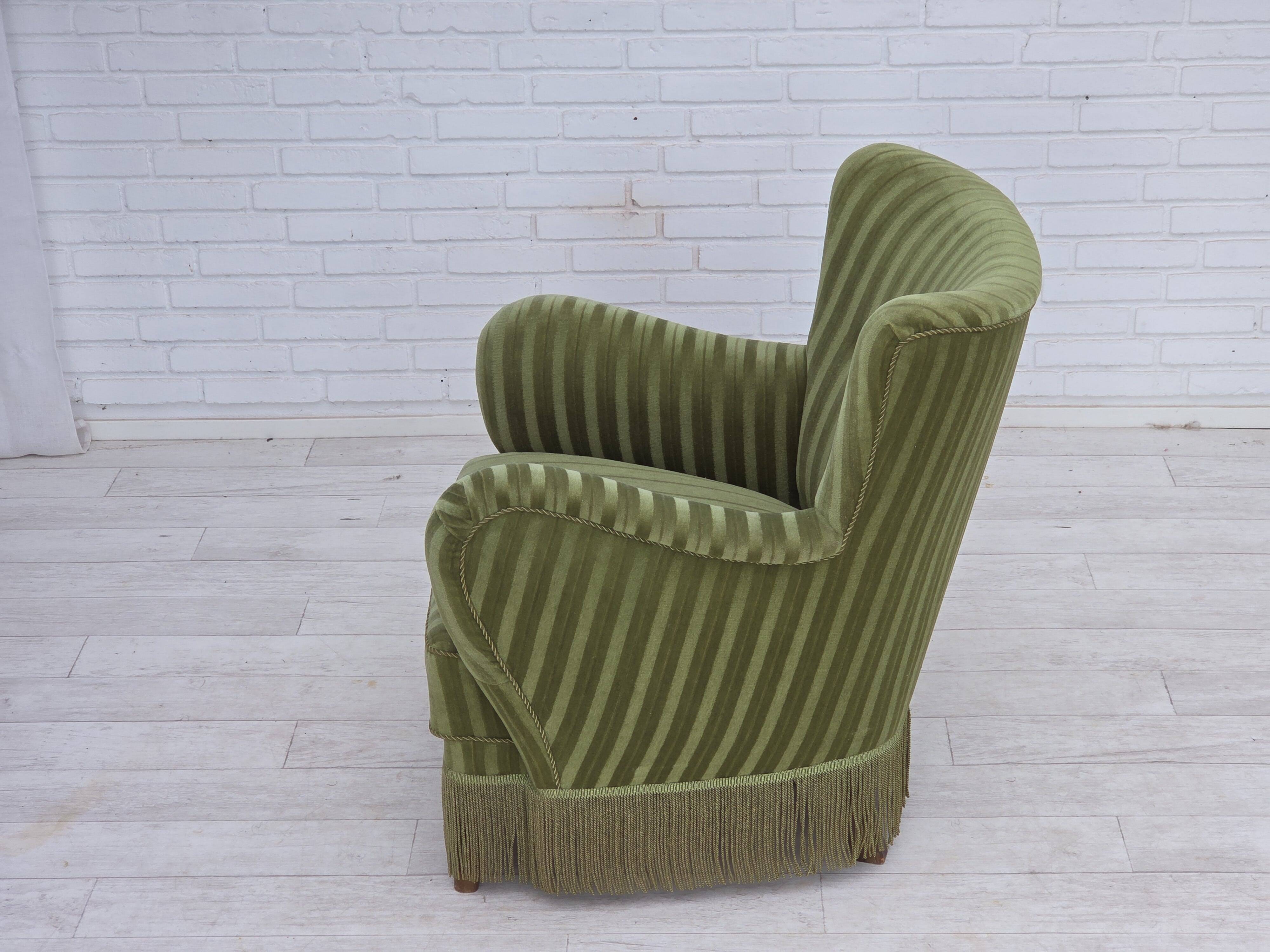 1960s, Danish armchair, original green furniture velour.