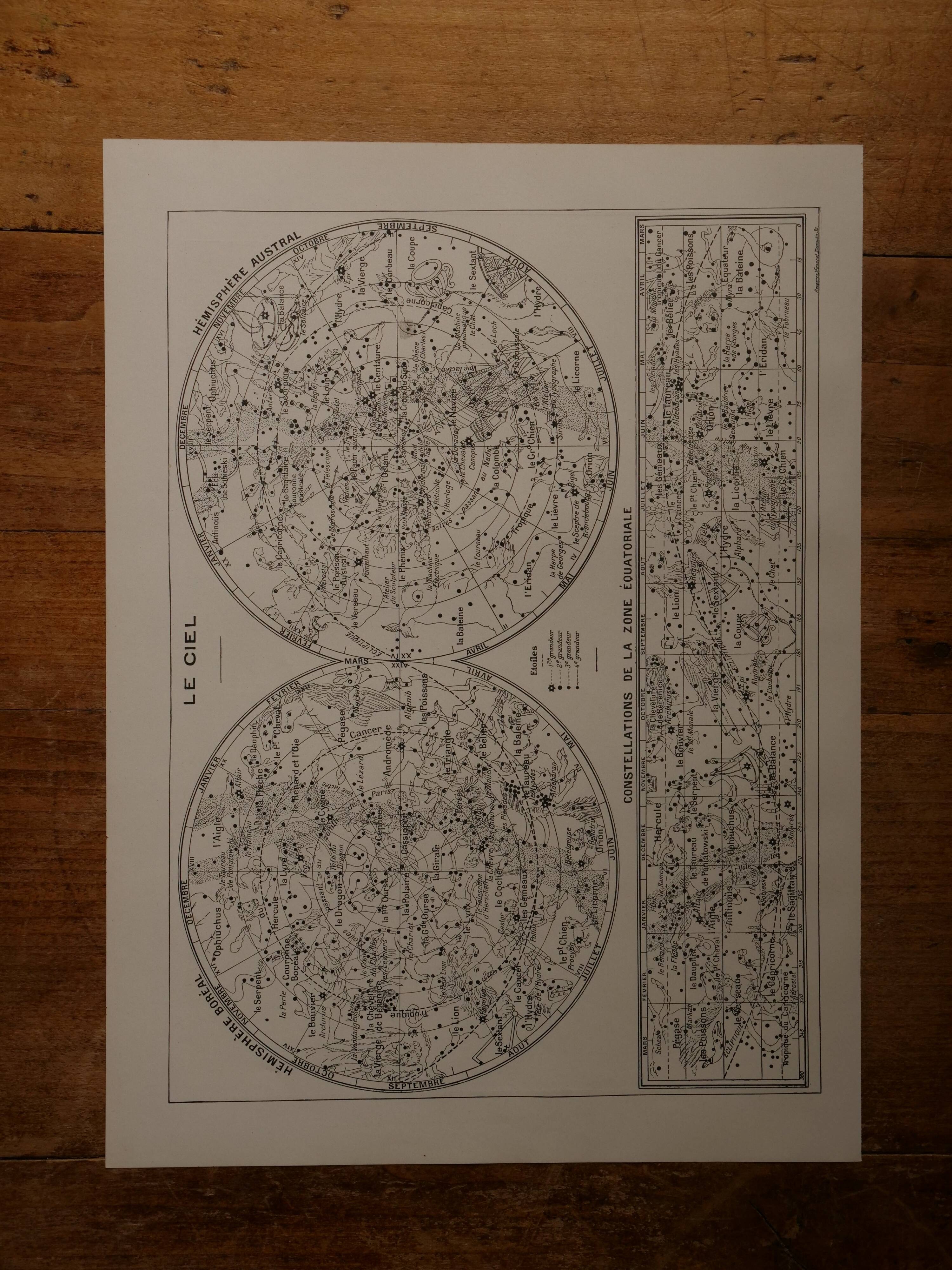 Set of 2 original lithographs on the sky and the moon
