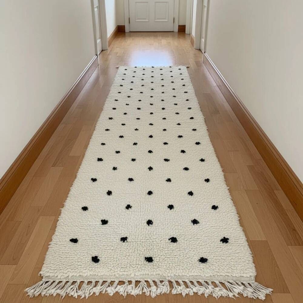 Berber hallway rug with black dots in wool