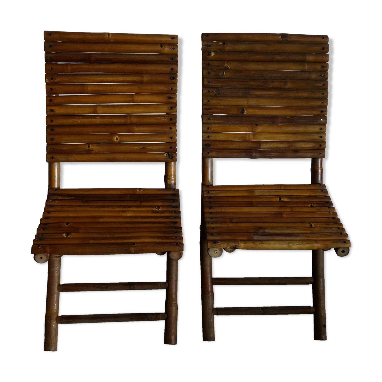 Duo of folding chairs in vintage bamboo 70s