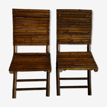 Duo of folding chairs in vintage bamboo 70s