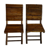 Duo of folding chairs in vintage bamboo 70s