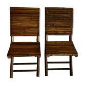 Duo of folding chairs in vintage bamboo 70s