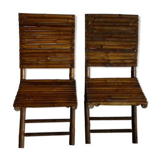 Duo of folding chairs in vintage bamboo 70s