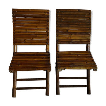 Duo of folding chairs in vintage bamboo 70s