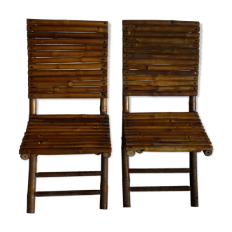 Duo de chaises pliantes en bambou vintage années 70
