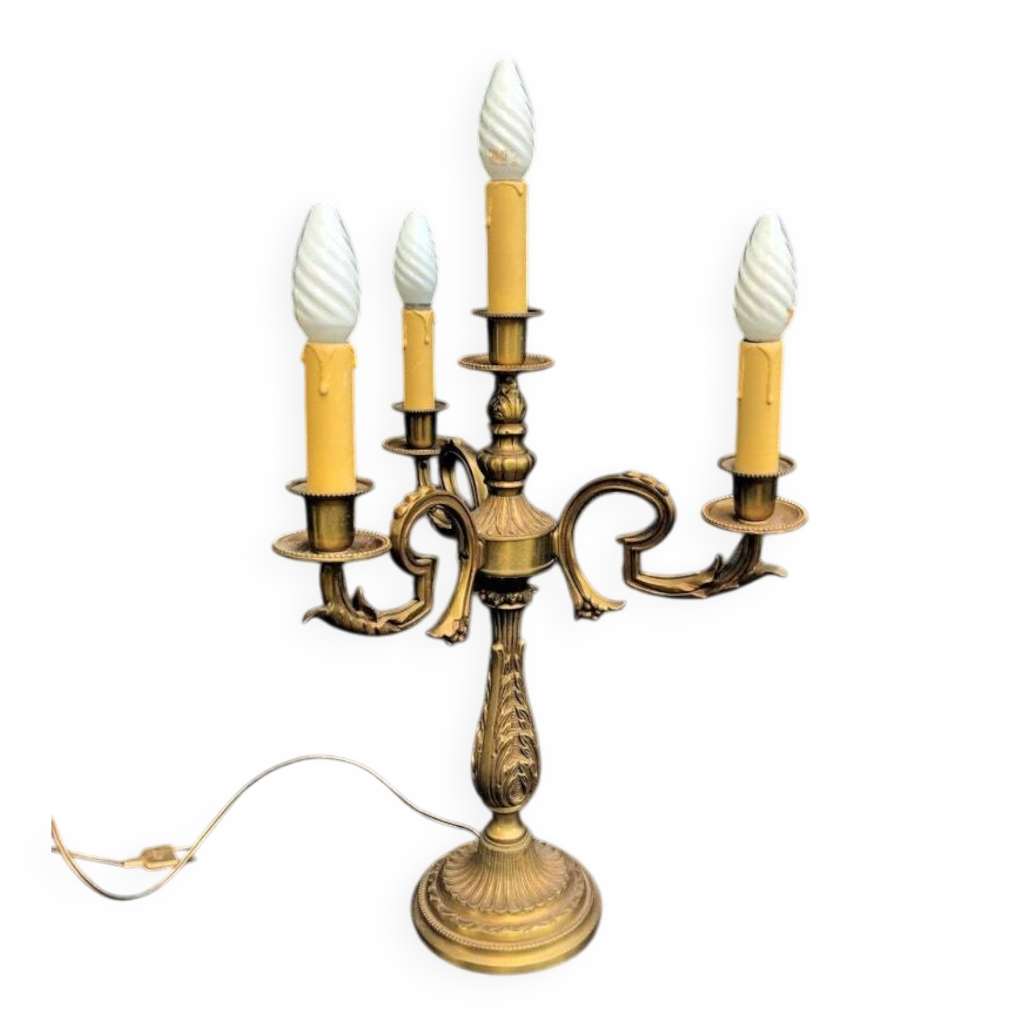 Vintage French Bronze and Brass Table Lamp: Louis XVI Style, 4-Branch C1950