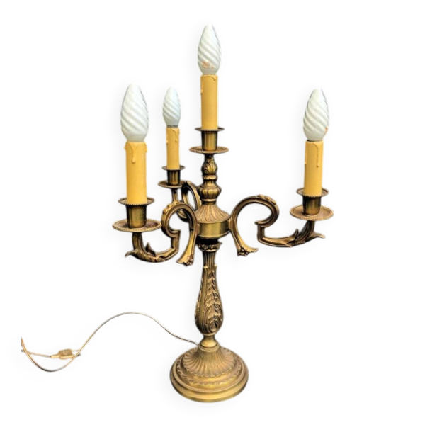 Vintage French Bronze and Brass Table Lamp: Louis XVI Style, 4-Branch C1950