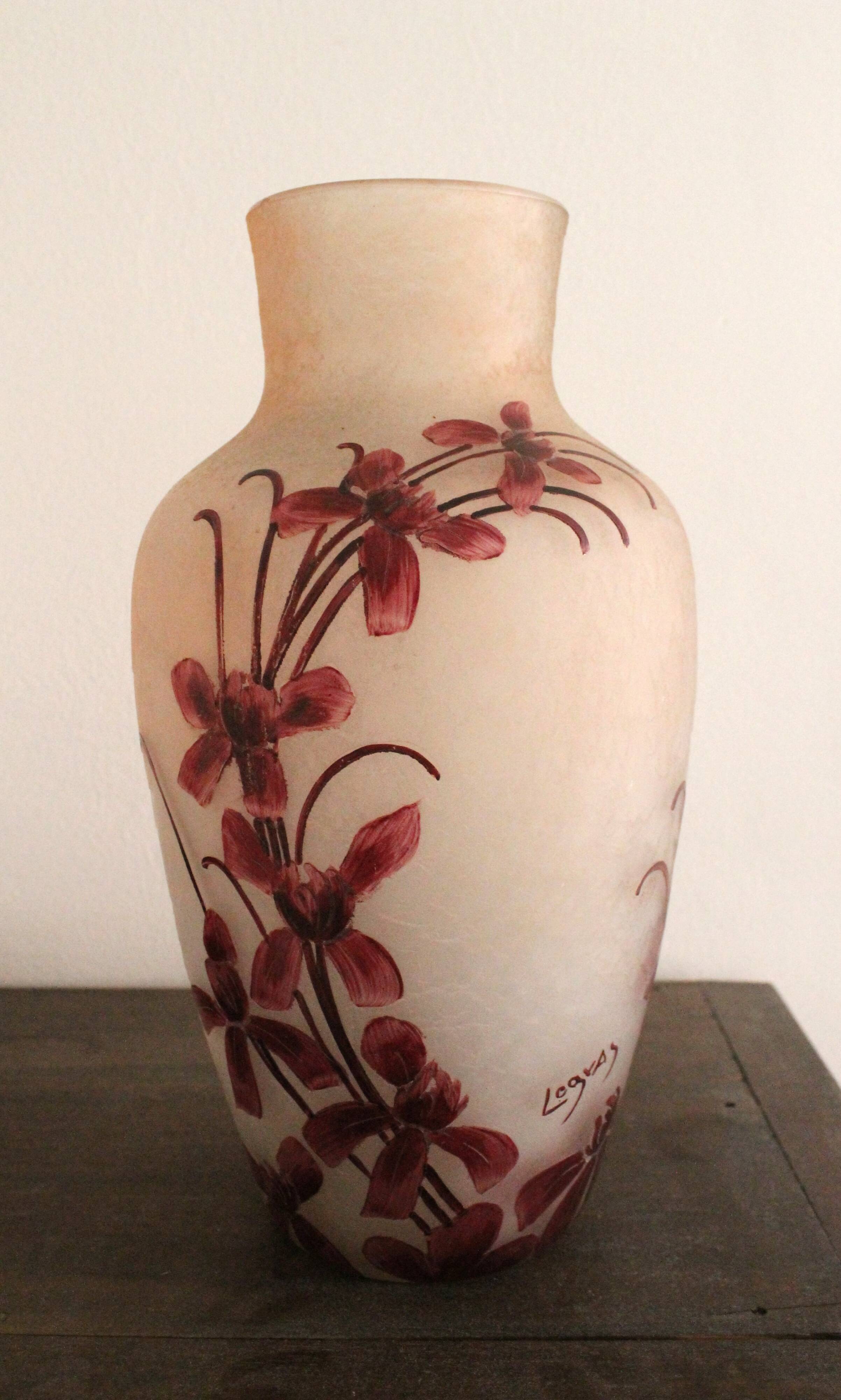 François Théodore Legras ovoid vase with flower decoration Rubis Art Nouveau