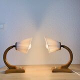 Pair of art deco lamps in curved wood and wool