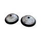 Pair of slightly pink glass ceiling lights and vintage black metal.