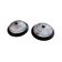 Pair of slightly pink glass ceiling lights and vintage black metal.
