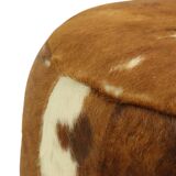 Low Round Vintage Pouf Cowhide Leather Sixties