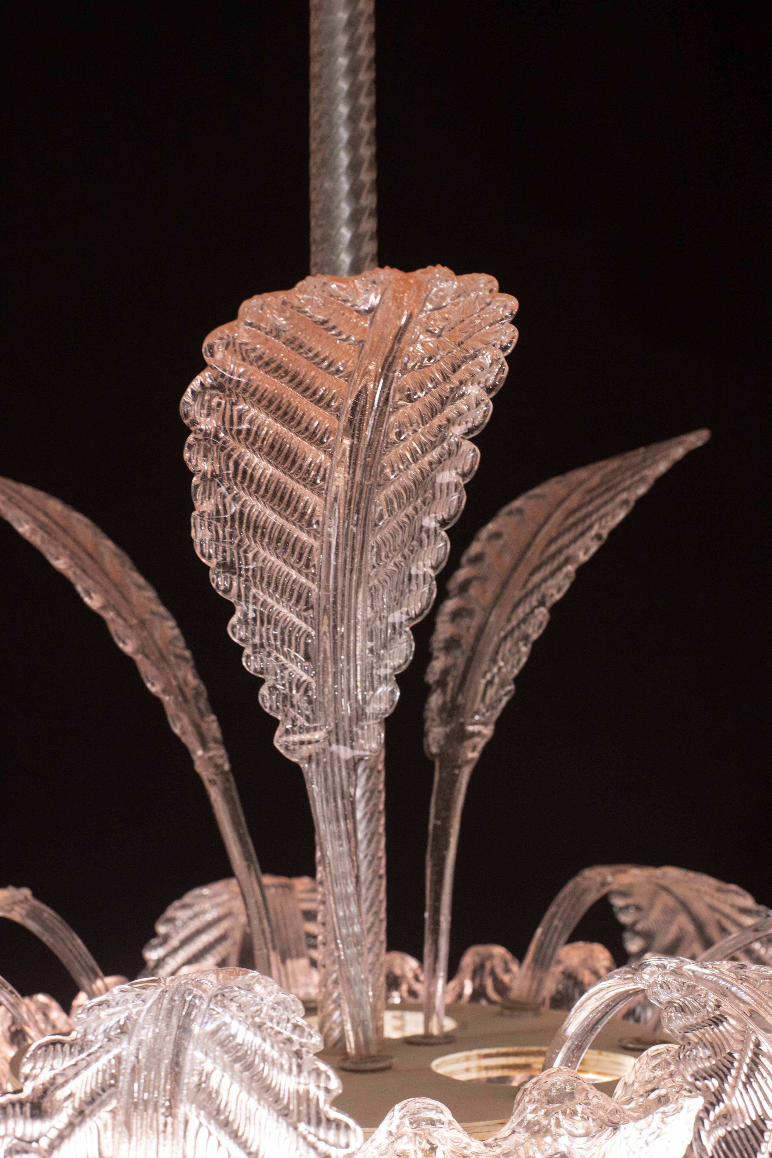 Pink Art Decò Barovier e Toso Chandelier, Murano Glass, 1950s