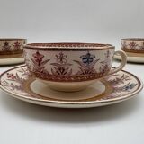 3 cups and saucers, Sarreguemines, Derby model, ironstone, early 20th century