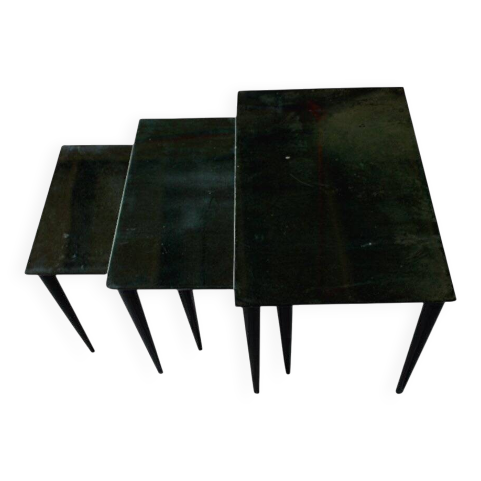 Nested Tables in Emerald Green Parchment by Aldo Tura, 1955