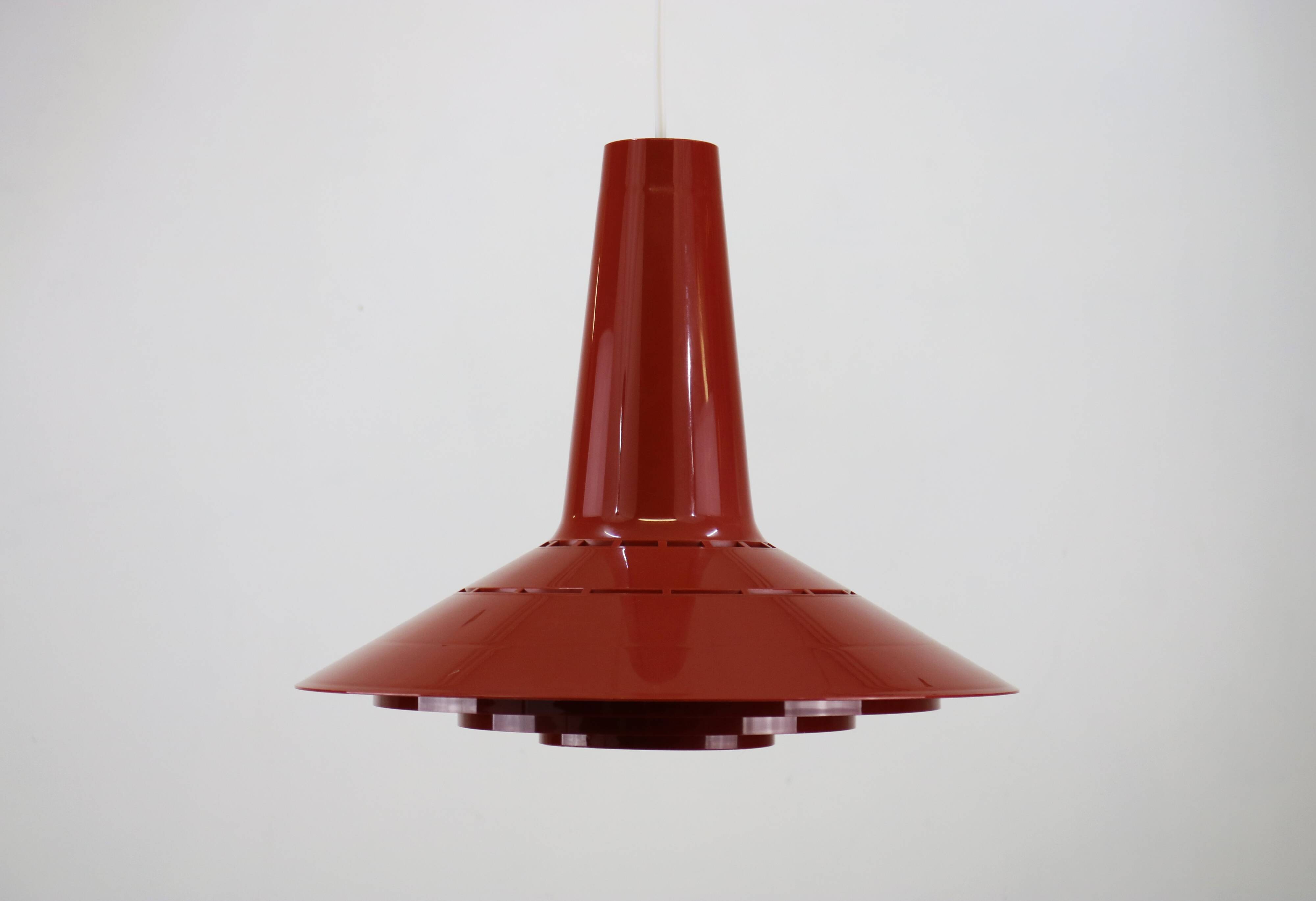 Dark red space age ceiling lamps by Bent Karlby for A. Schroder Kemi  -70's