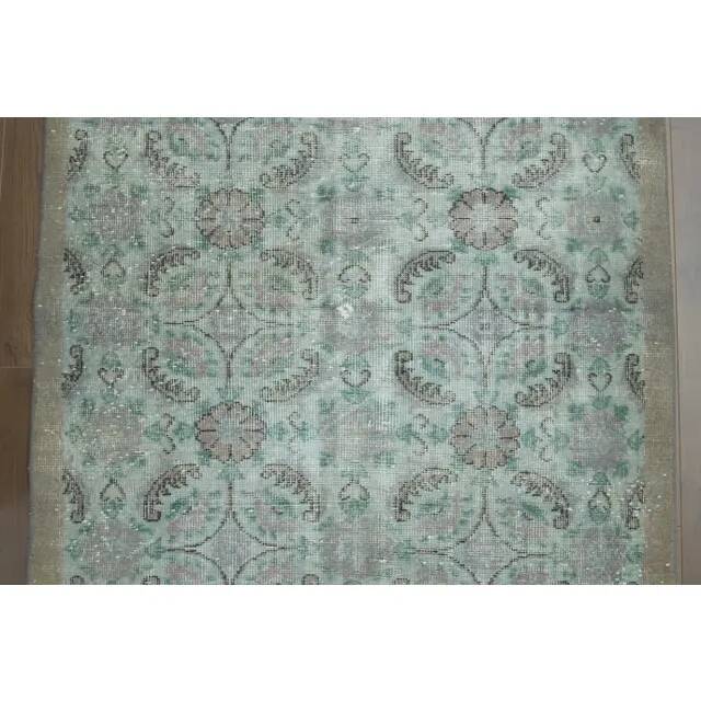 1970s vintage Turkish hand-knotted wool cotton green area rug 196x224