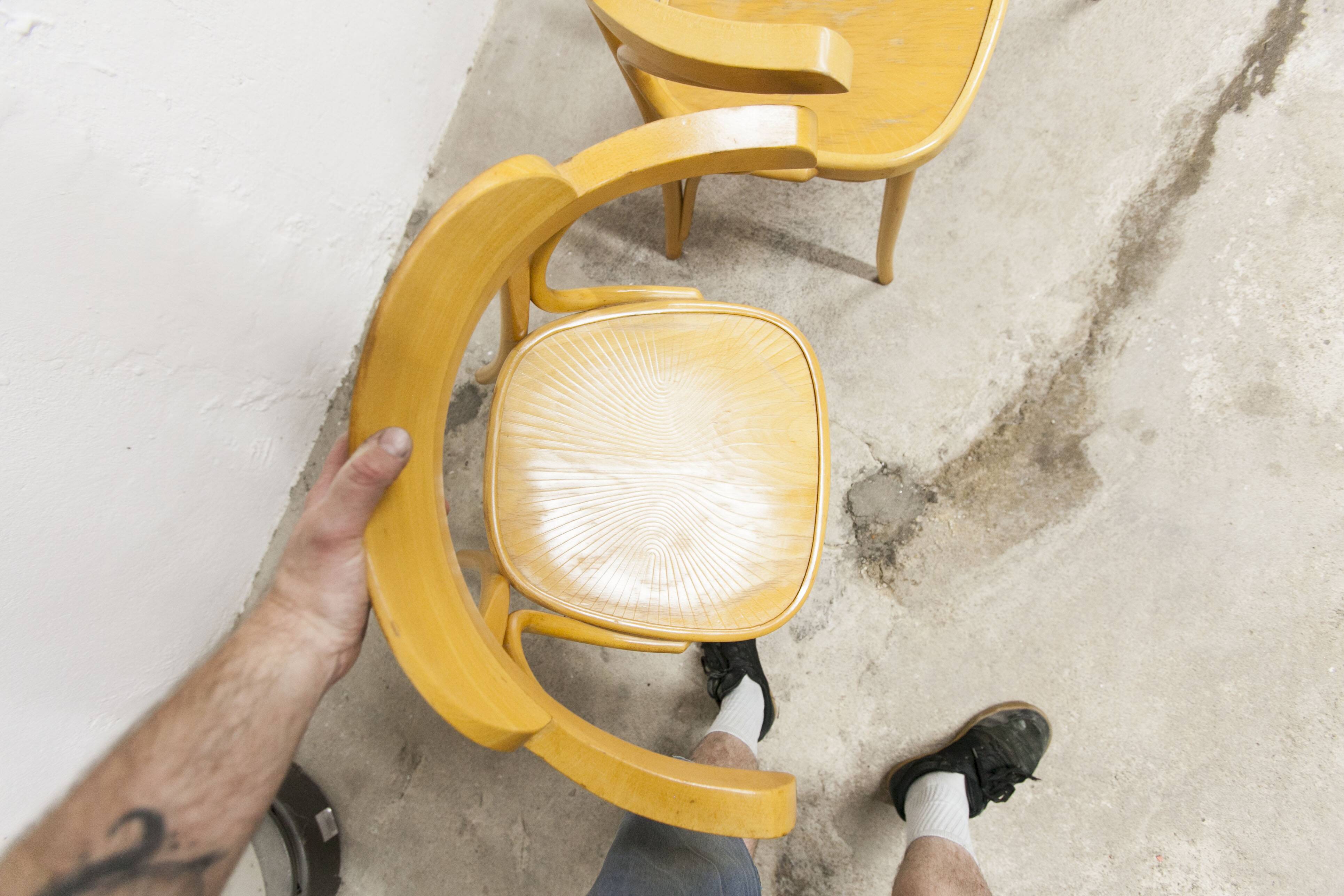 Set of 4 bistro armchairs with armrests from the 1960s.