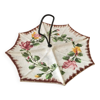 Présentoir (8 parts de tartes ou gâteaux) en porcelaine et poignée métal (forme parapluie)