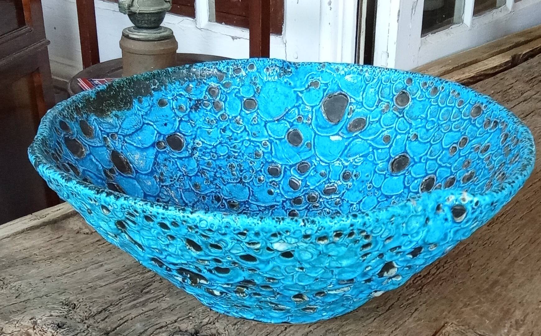 Vintage flat salad bowl Fat lava ceramic called eruptive