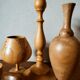Composition of vases and cups in turned wood
