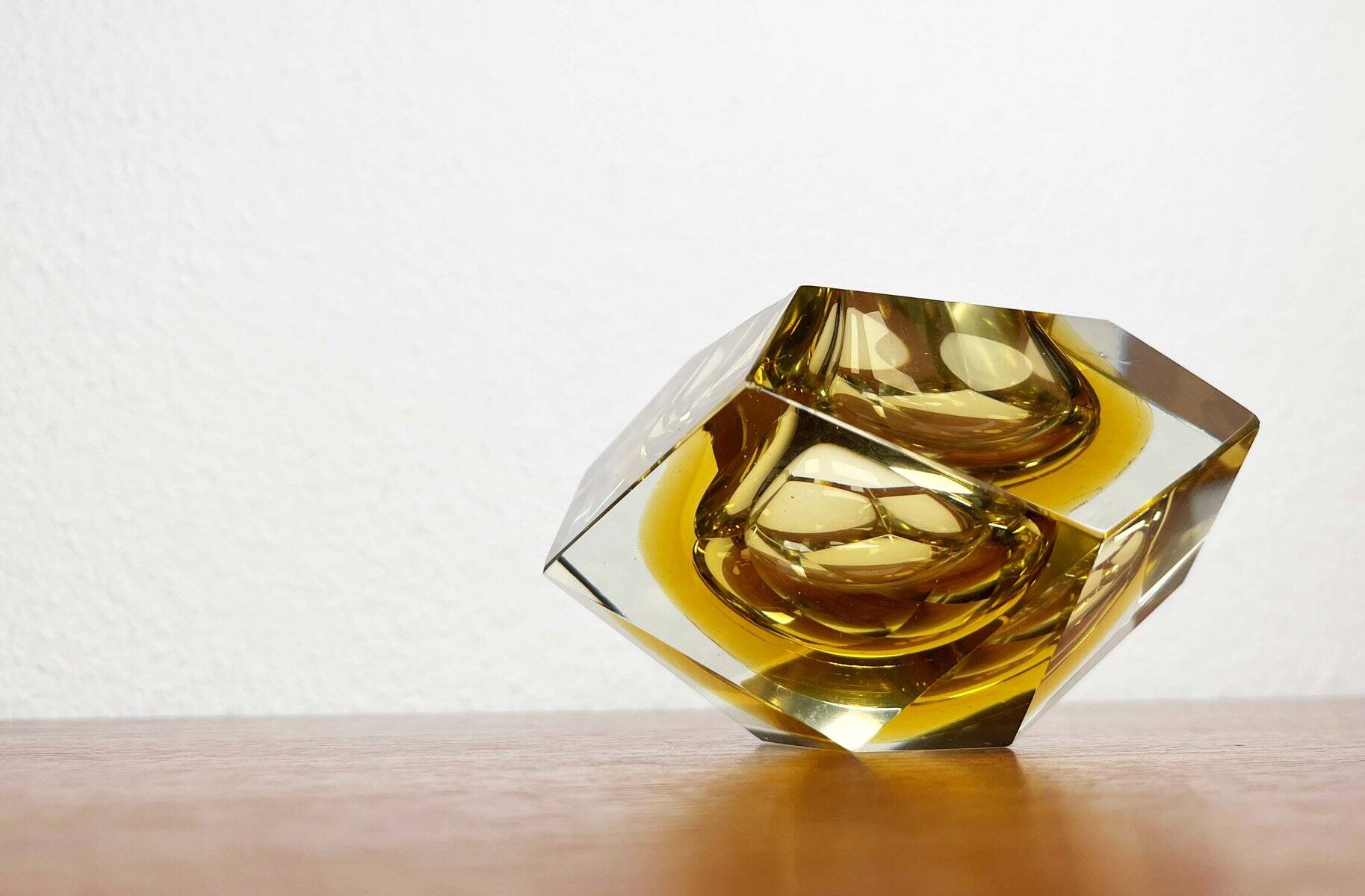 Vintage Italian Sommerso yellow glass bowl, Murano, 1970s.