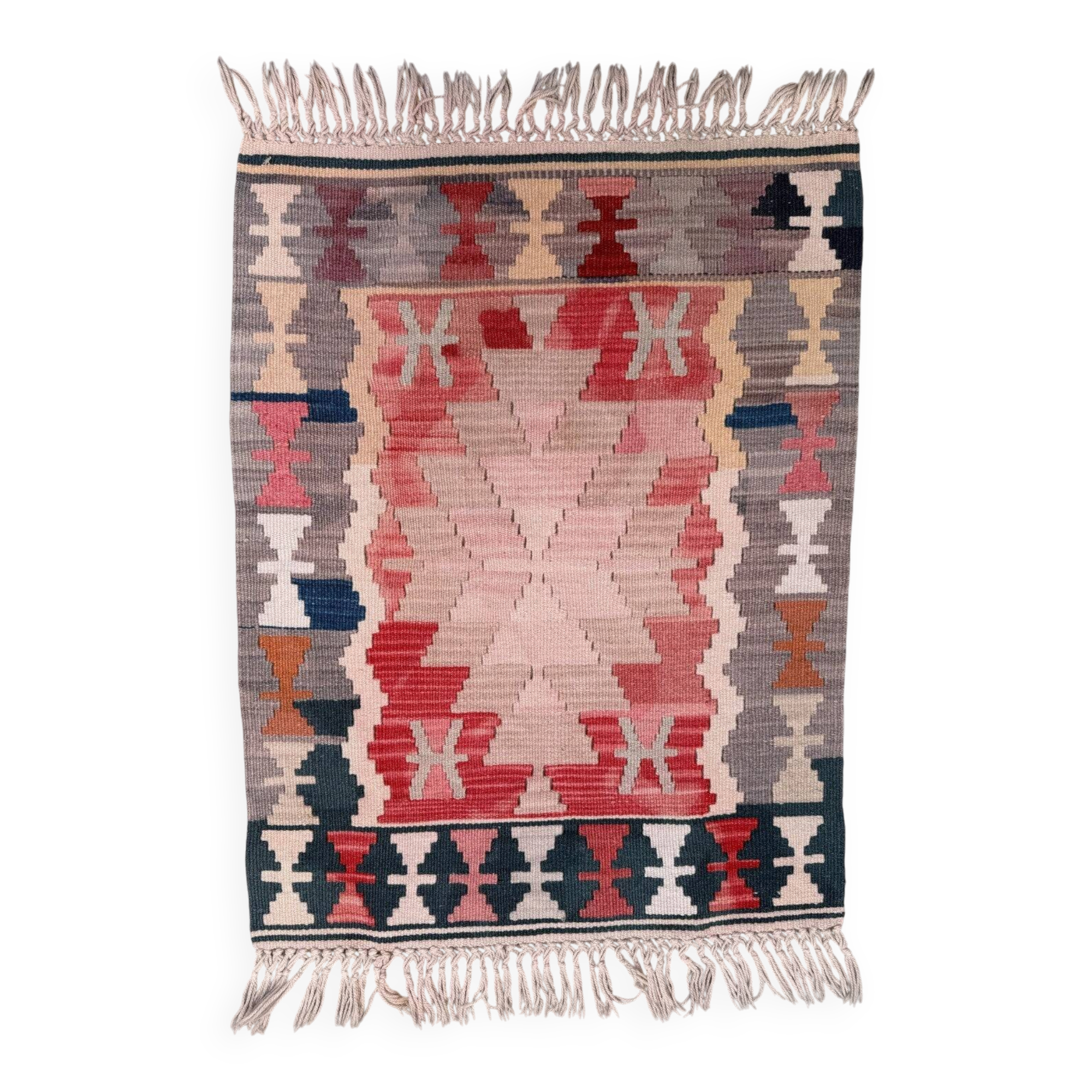 Vintage Turkish mini kilim 62x97 cm wool small kelim runner, shabby chic 2565