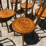 Lot of 8 Art Deco bistro chairs seated screen-printed