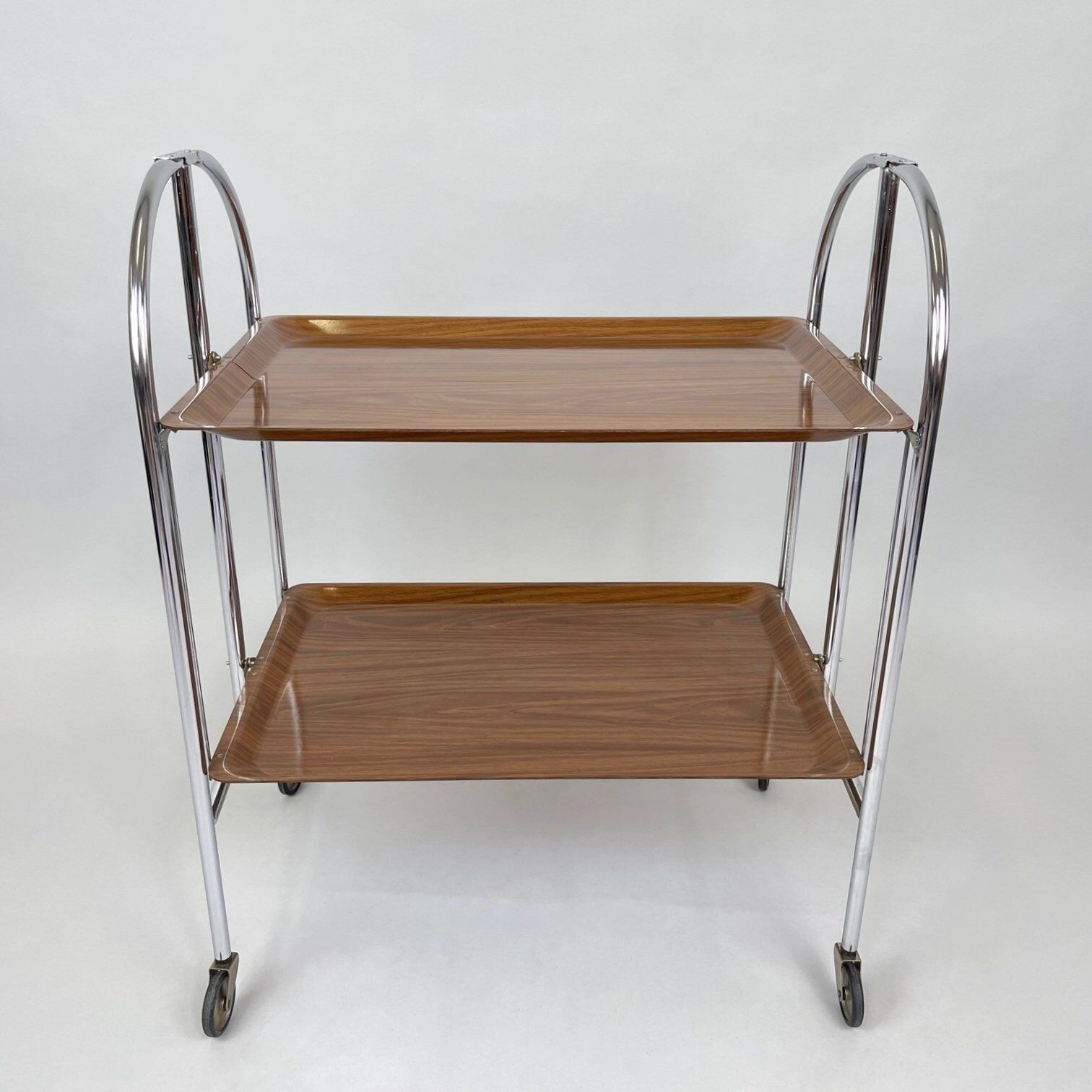 Mid-century Vintage Chrome and Plywood Folding Serving Trolley, 1950's
