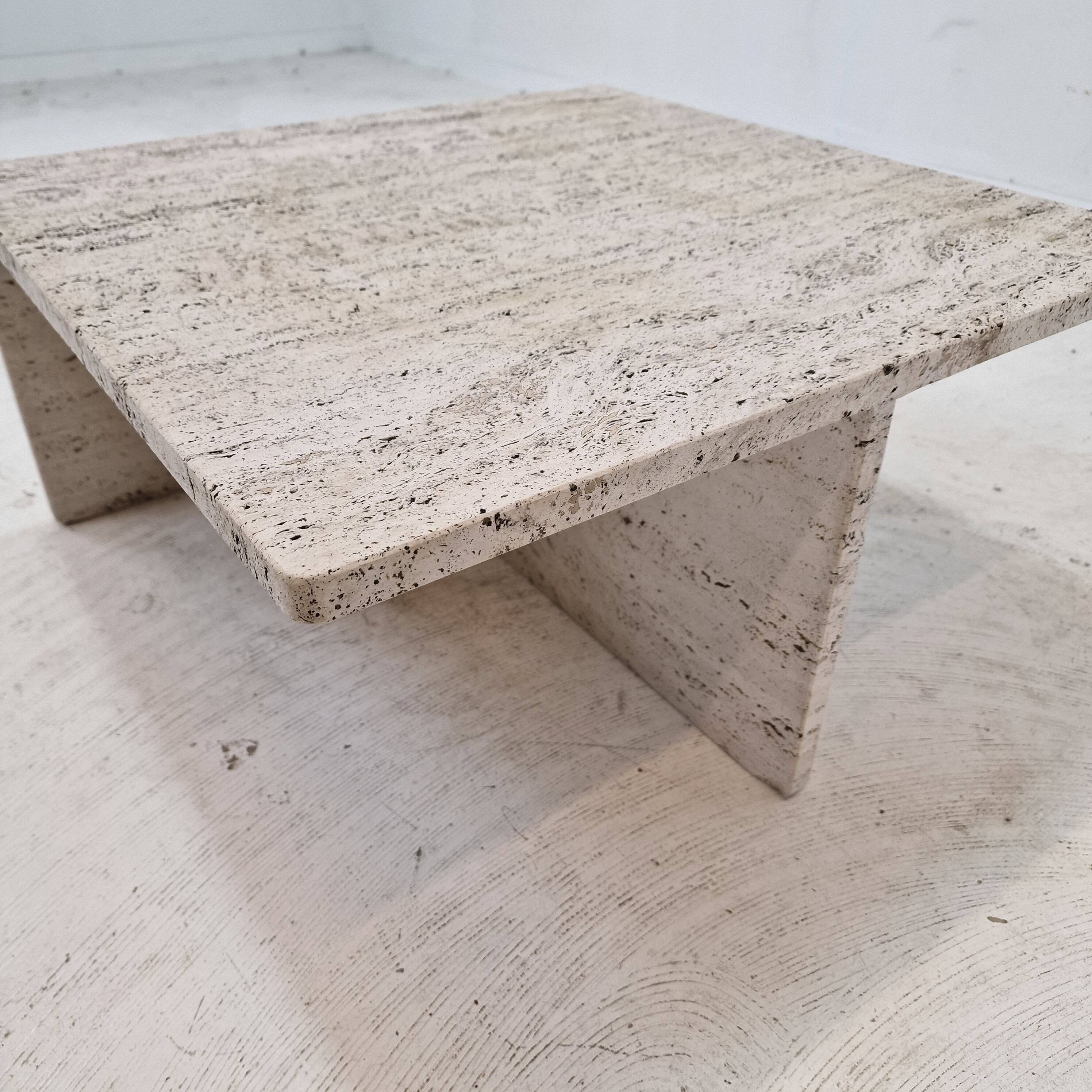 Square Travertine Coffee Table by Up & Up Italy, 1970s