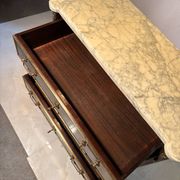 Commode with 3 drawers in Louis XVI style, marble and gilded bronze.