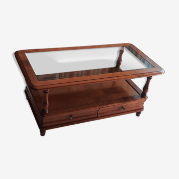 Solid wooden coffee table with removable glass tray