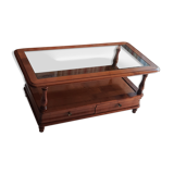 Solid wooden coffee table with removable glass tray