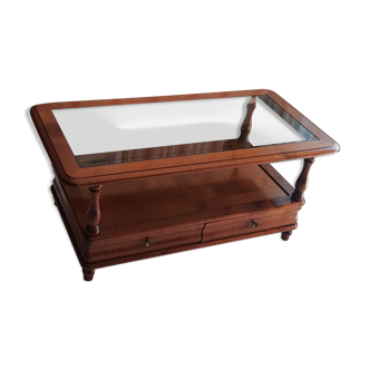 Solid wooden coffee table with removable glass tray