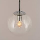 Small Limburg chrome pendant light with clear glass globe, Germany, 1970s.