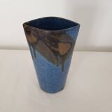 Ceramic vase with blue glaze 25cm Signed Jean Cacheleux Puisaye