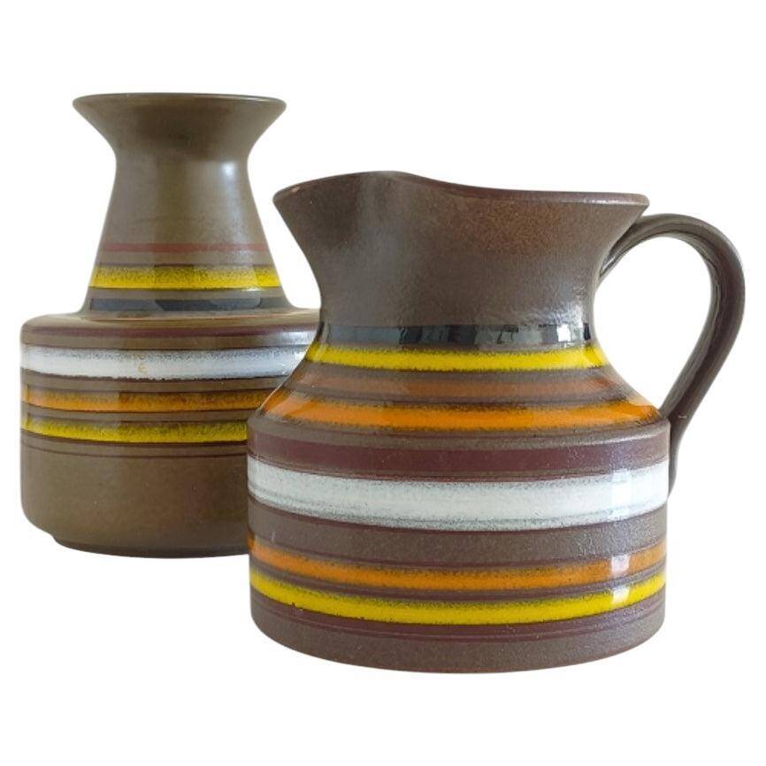 Bitossi Ceramic Vase and Pitcher Set by Aldo Londi, Handmade in Italy