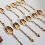 Set of 12 mocha spoons in golden metal with vegetable décor and coffee bean