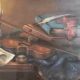 Signed oil-still life on violin