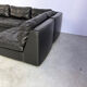 Vintage black leather modular sofa, 1970s