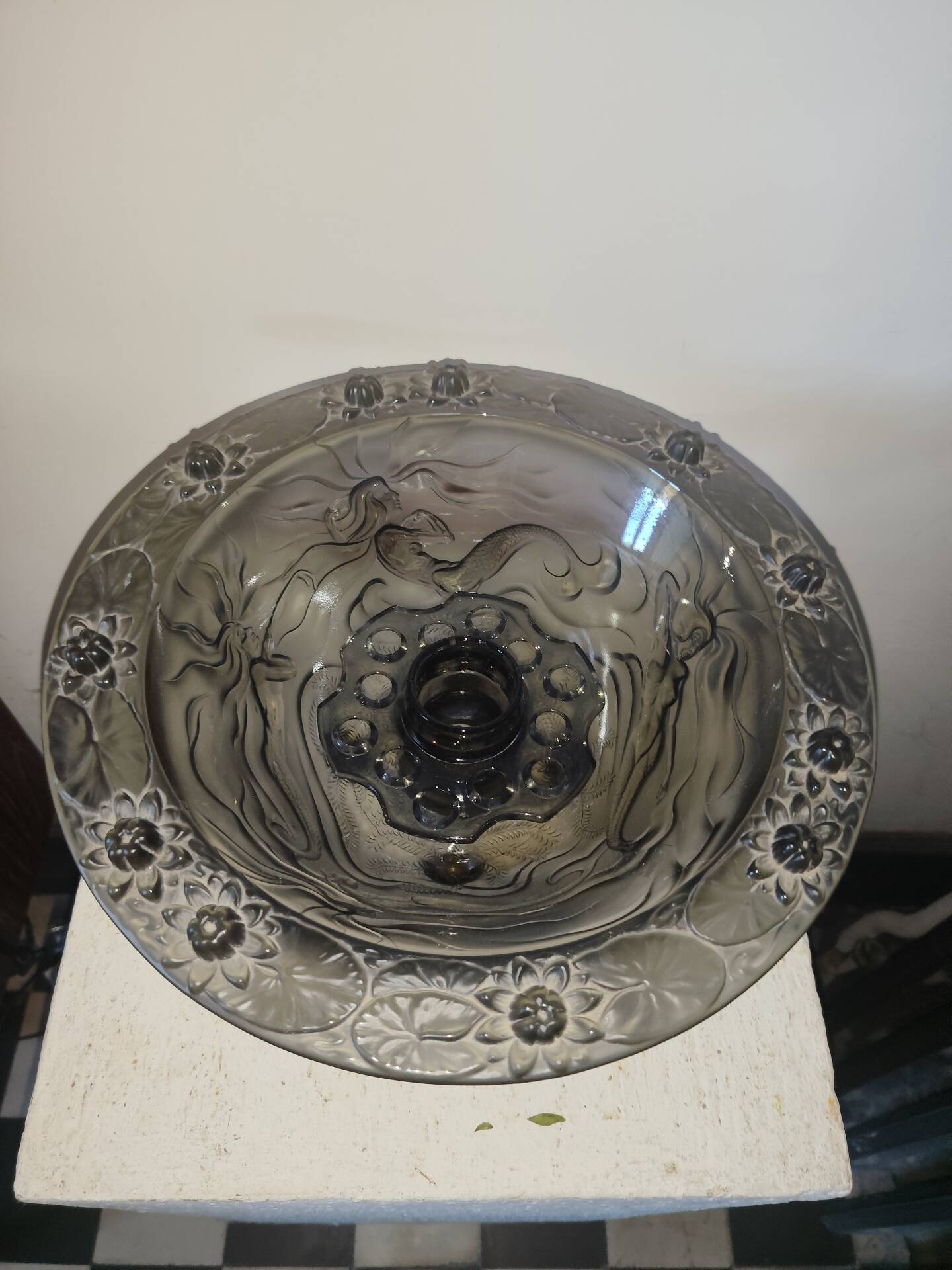 Vasque, vase pique-fleurs Art déco en verre