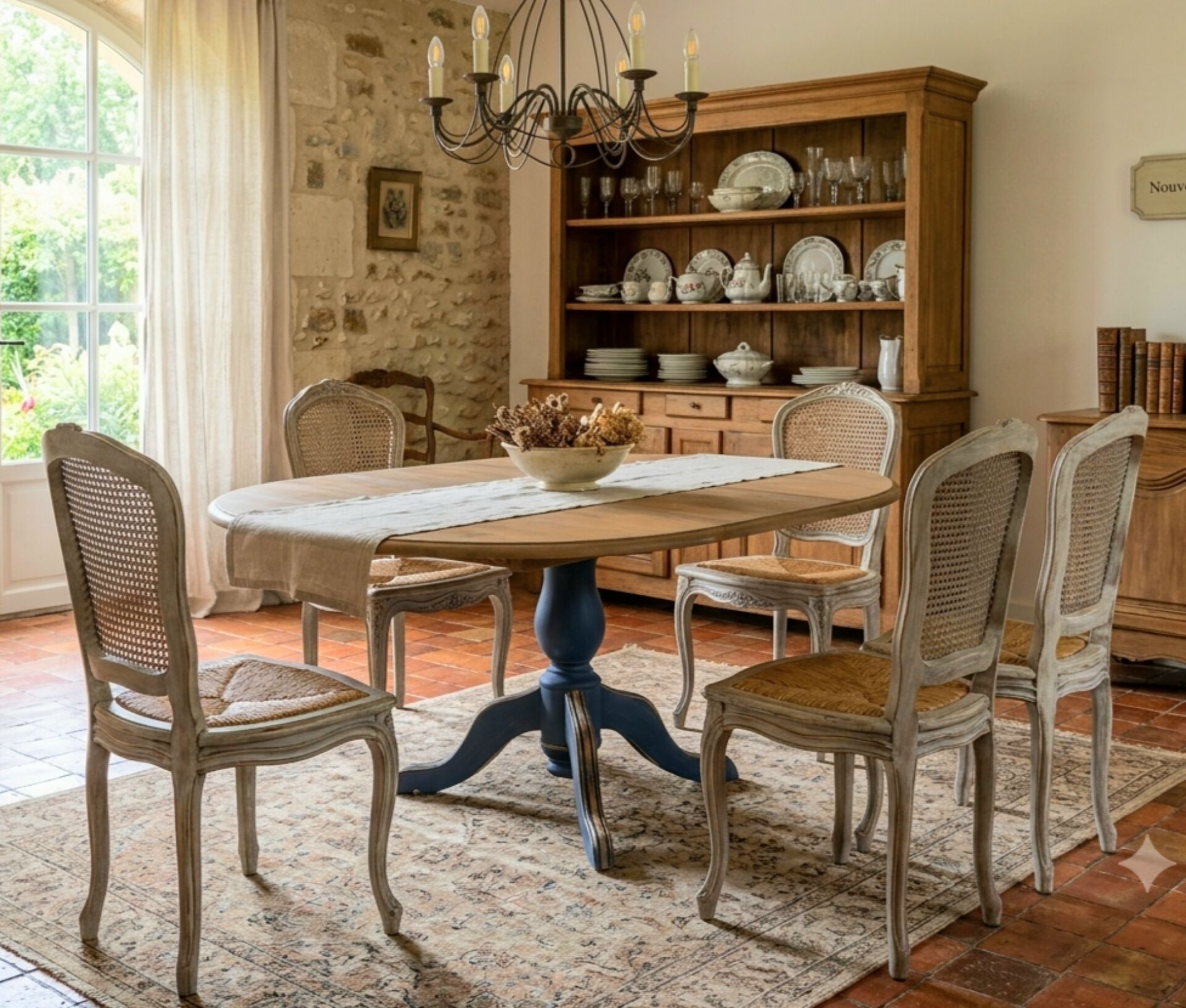 Extendable round table with central leg – Chic country spirit