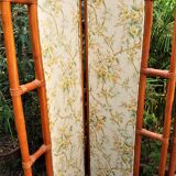 Rattan screen and vintage fabric