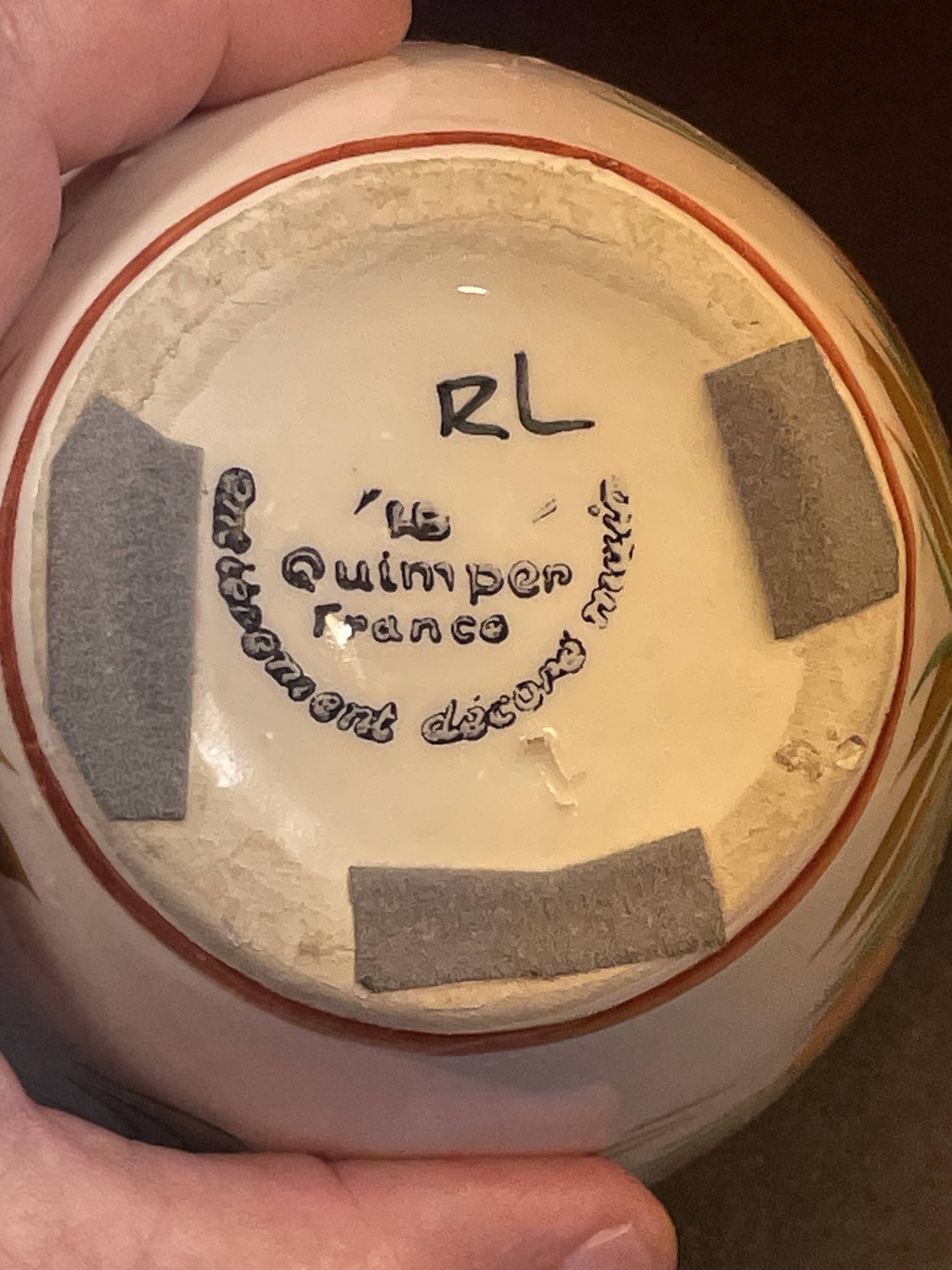 Quimper earthenware vase with floral decoration 19 cm